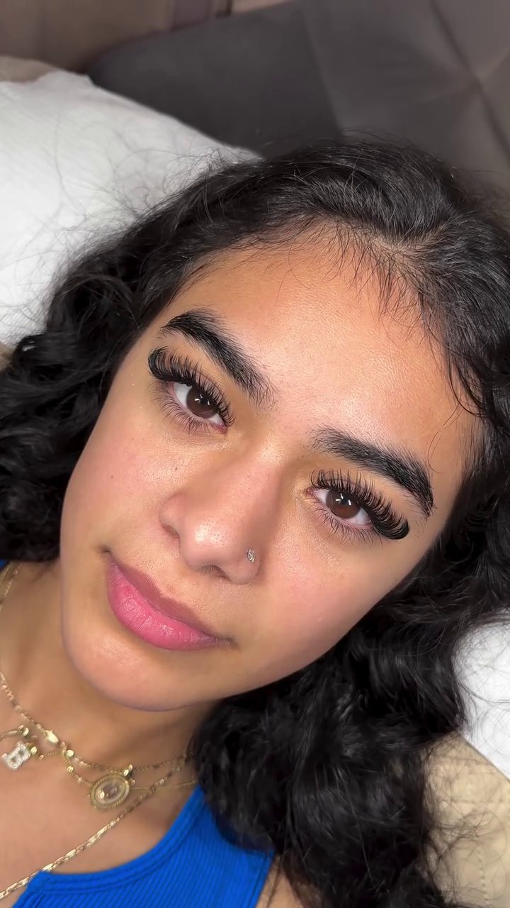 Full fluffy volume set on dark curly hair